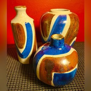 Ceramic Blue Brown Decor Vase Set Medium Rare